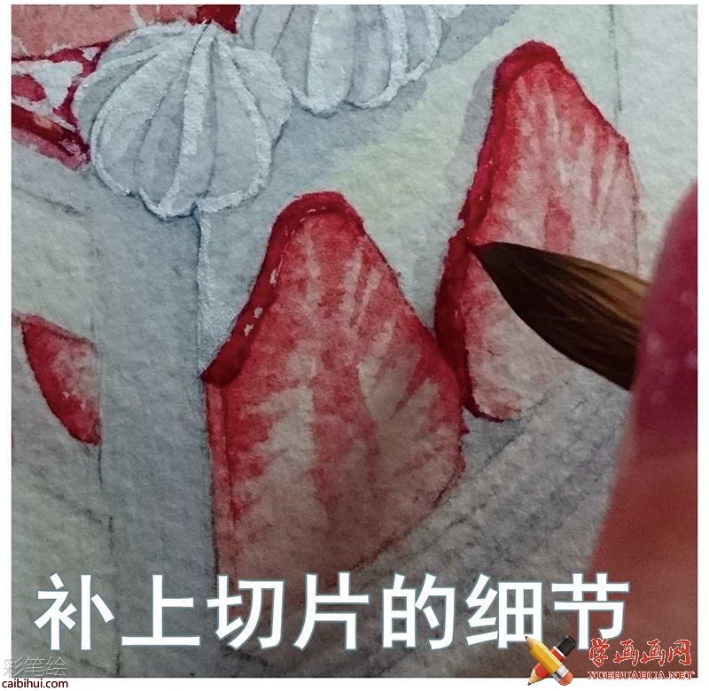 水彩畫(huà)手繪教程_草莓蛋糕的畫(huà)法(12)