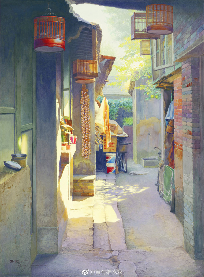 水彩畫北京胡同