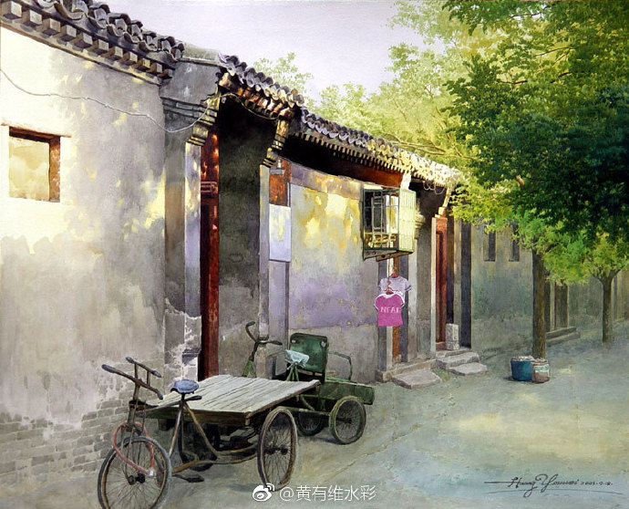 水彩畫北京胡同