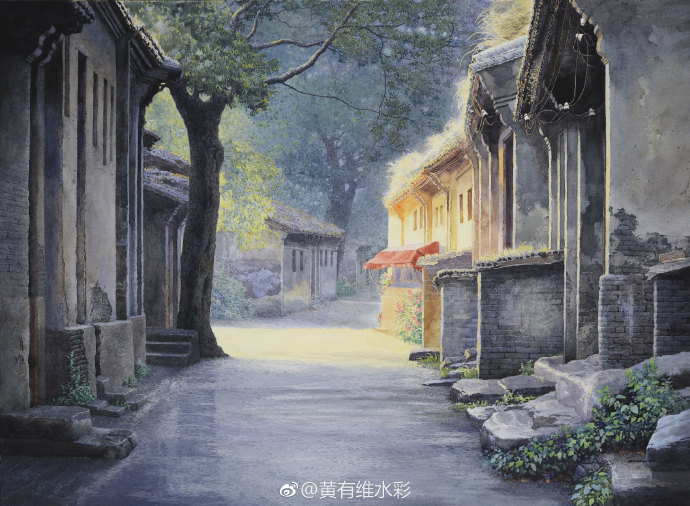 水彩畫北京胡同