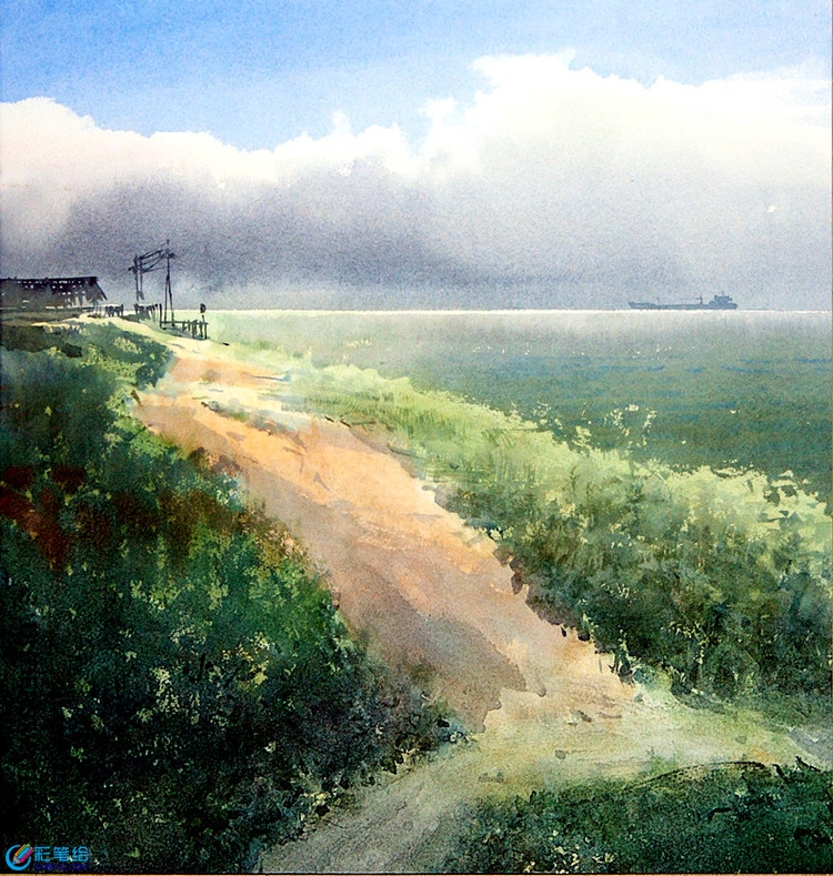 水彩畫(huà)郊外風(fēng)景