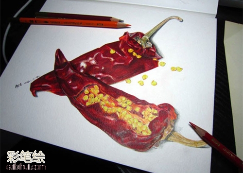 彩鉛畫辣椒教程