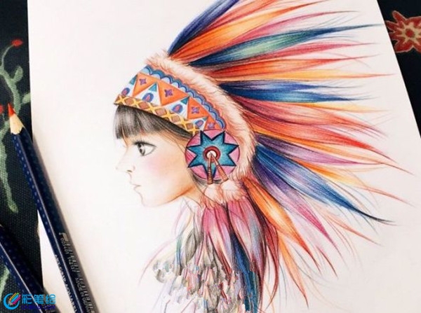 彩鉛寫實(shí)人物教程：印第安少女