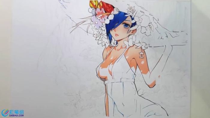 彩鉛畫美女與花卉