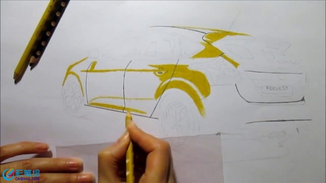 卡通彩鉛畫小汽車