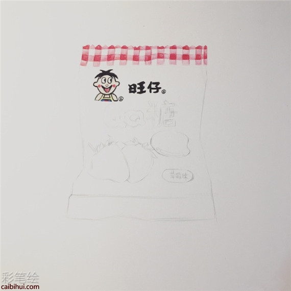 手繪童年食物：草莓味旺仔QQ糖彩鉛畫