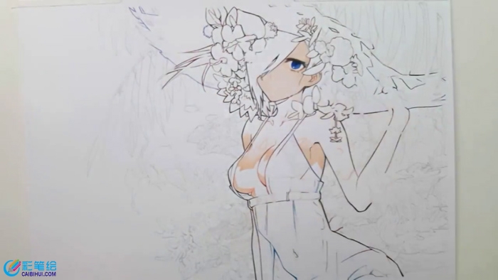 彩鉛畫美女與花卉