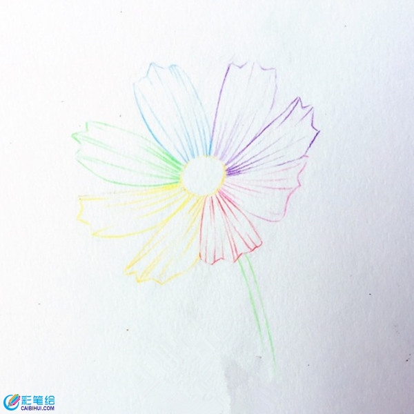 簡(jiǎn)單彩鉛花朵教程圖解：七色花的畫(huà)法