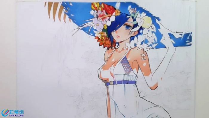 彩鉛畫美女與花卉