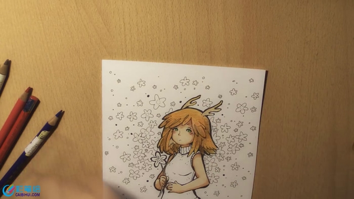 彩鉛畫鮮花美少女教程