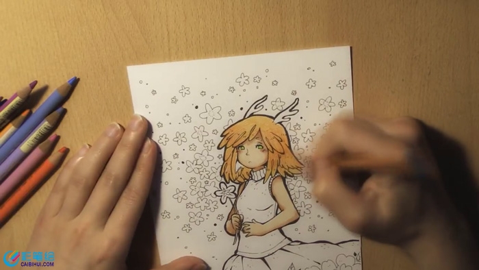 彩鉛畫鮮花美少女教程