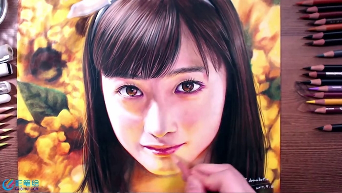 彩鉛手繪女神橋本環(huán)奈過程