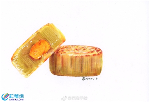 彩鉛畫(huà)月餅教程