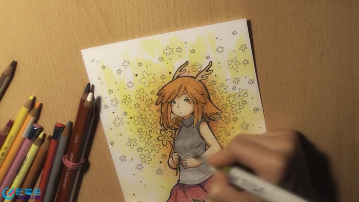 彩鉛畫鮮花美少女教程