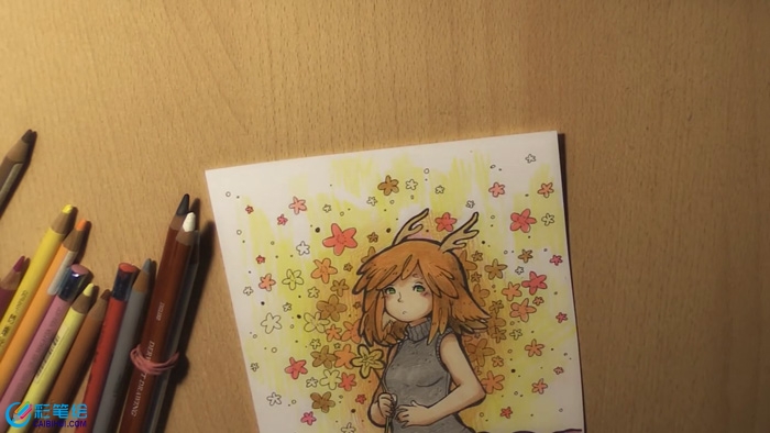 彩鉛畫鮮花美少女教程