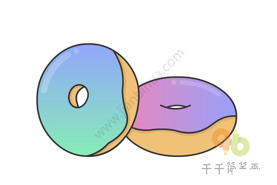彩色甜甜圈簡(jiǎn)筆畫(huà)