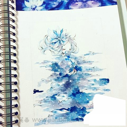 水中影子的小美女插畫1