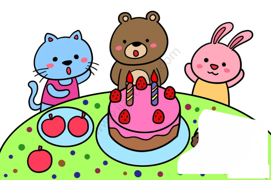 可愛的小熊兩歲了，小動(dòng)物們來慶祝生日