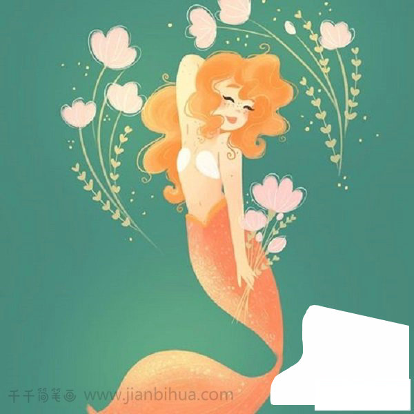 漂亮的美人魚和小魚一起分享美食