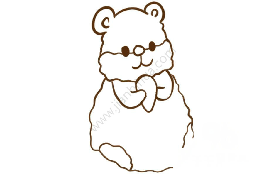 愛吃瓜子的熊娃娃簡筆畫