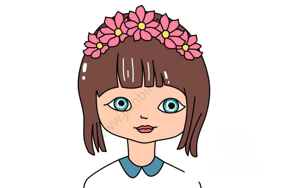 花環(huán)女孩頭像簡筆畫教程