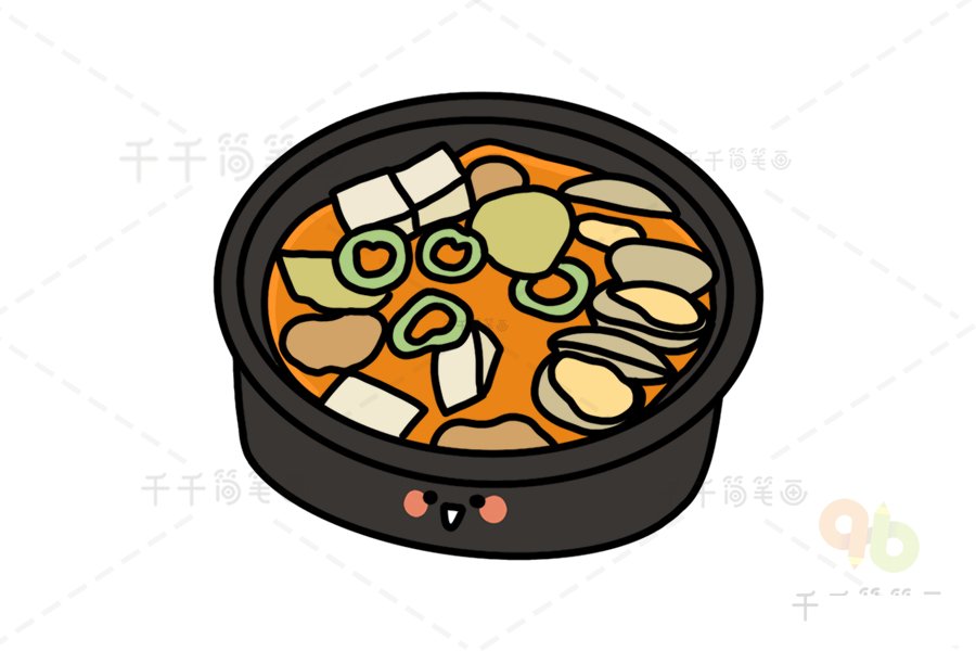 韓國年糕火鍋簡筆畫