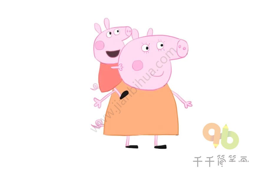 豬媽媽背著小豬佩奇簡筆畫