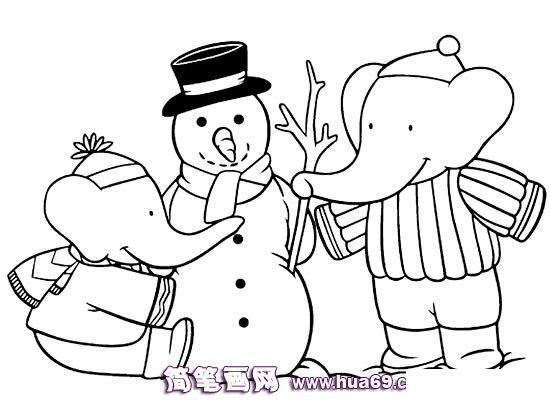 兩個堆雪人的大象藝術(shù)家