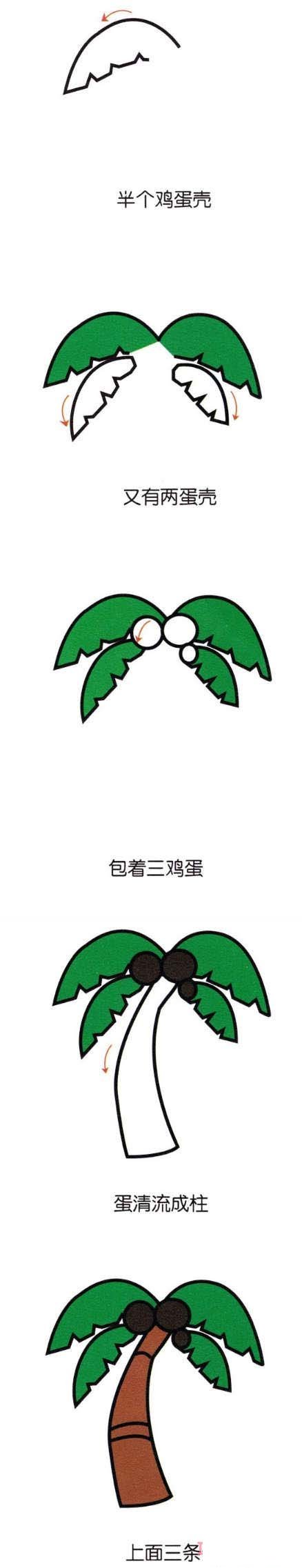卡通椰子樹的畫法帶步驟圖涂色簡單好看