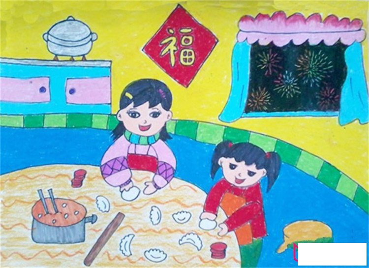 歡度春節(jié)兒童畫(huà)，包餃子迎新春過(guò)大年