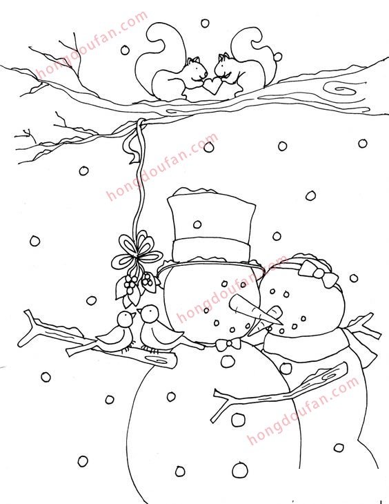 雪人涂色圖案 簡筆畫大全 涂色圖片 第4張