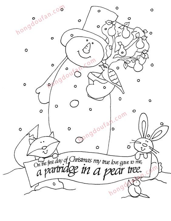 雪人以及圣誕節(jié)簡(jiǎn)筆畫涂色圖案大全 涂色圖片 第2張