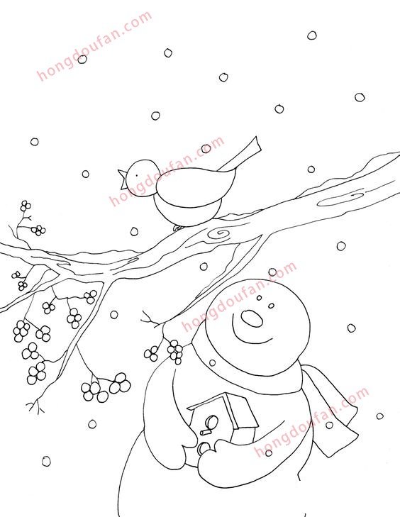 雪人以及圣誕節(jié)簡(jiǎn)筆畫涂色圖案大全 涂色圖片 第1張