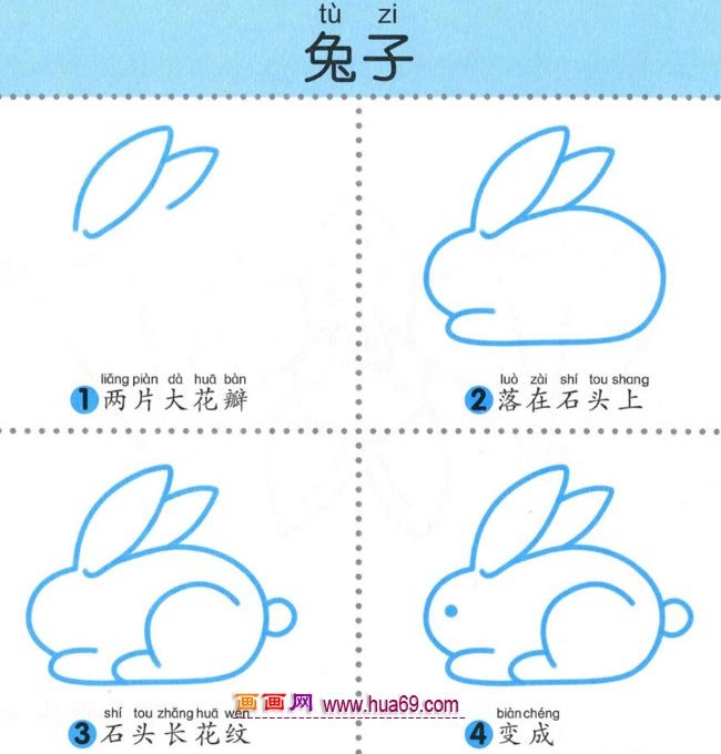 幼兒簡筆畫：四步畫可愛的小白兔