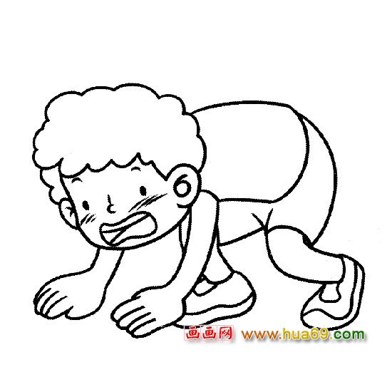 人物簡筆畫:摔跤的小男孩