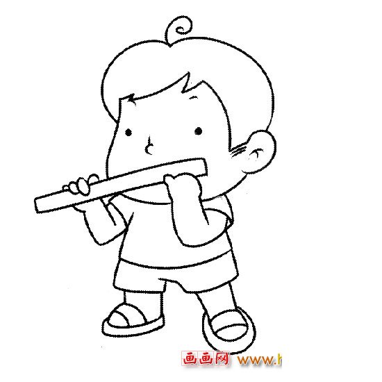 人物簡筆畫：吹笛子的小男孩