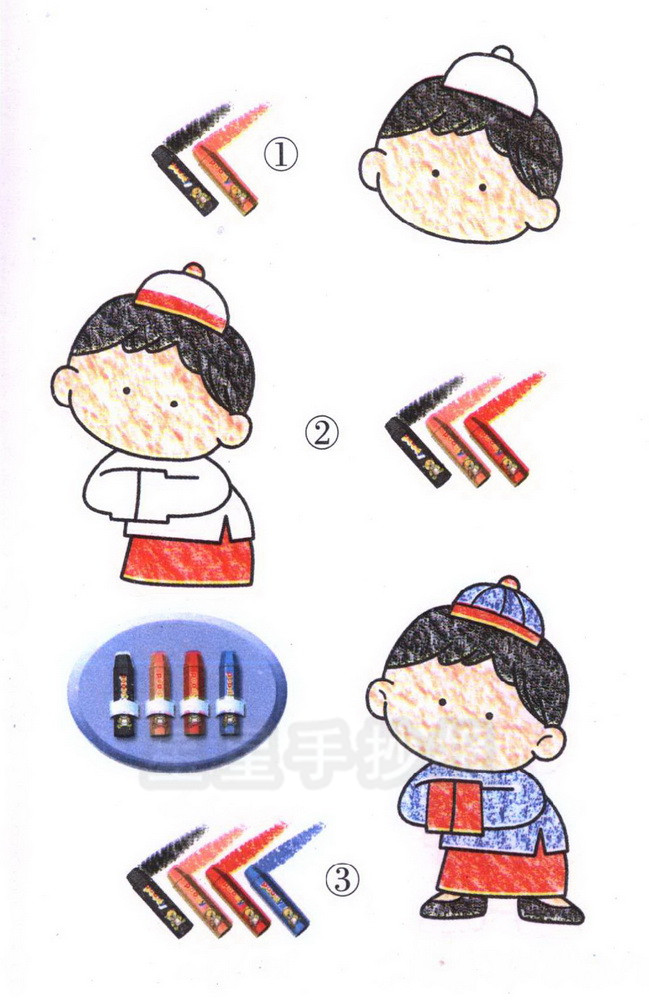 古裝中國男孩簡筆畫涂色圖片