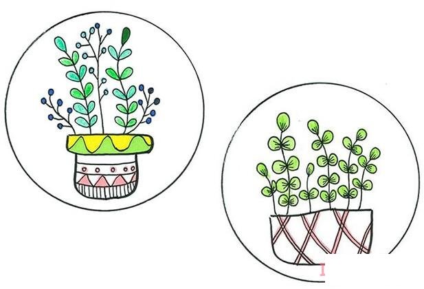 盆栽綠植怎么畫可愛多彩_盆栽簡筆畫圖片